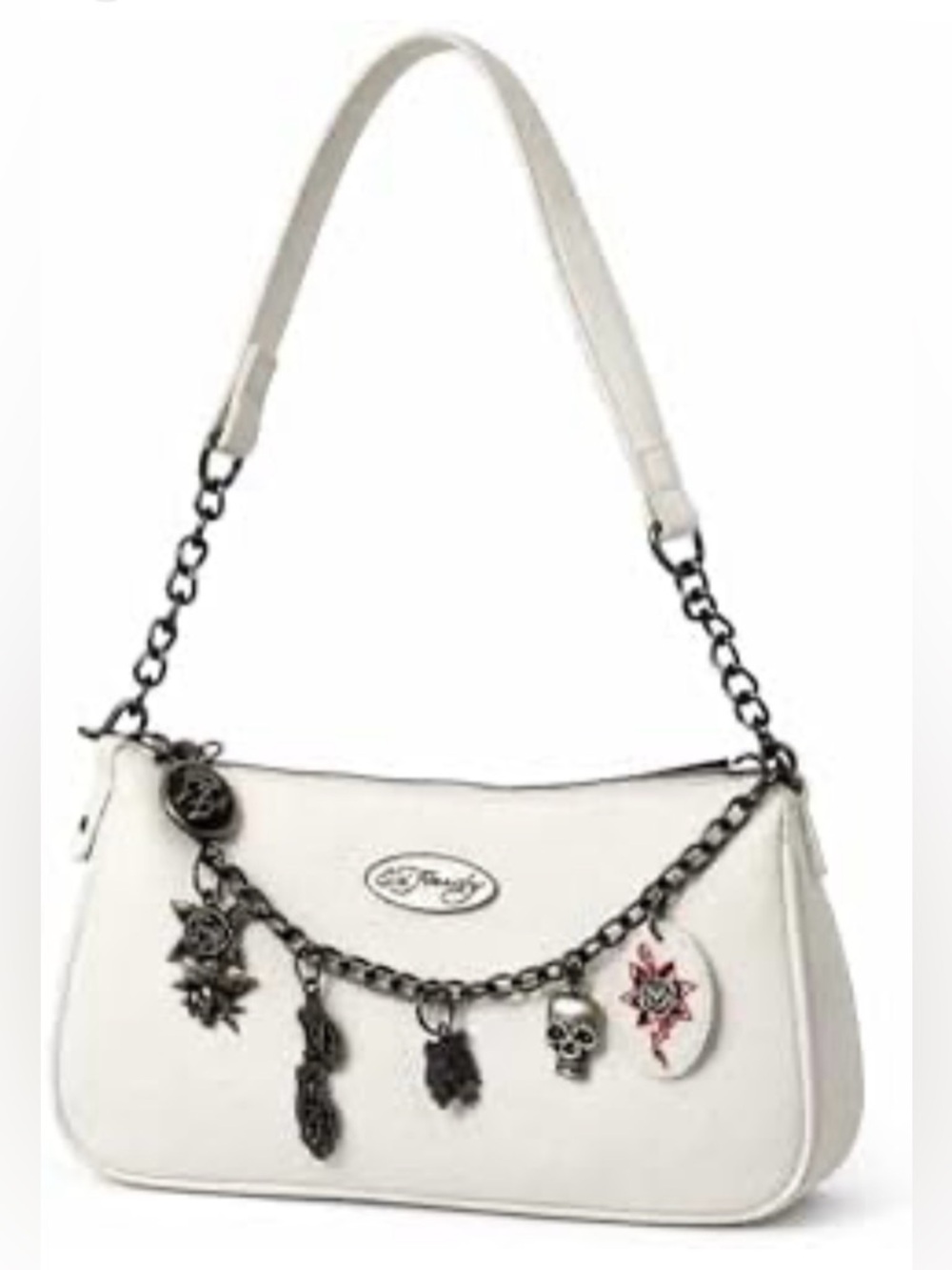 ED HARDY Baguette/Crossbody Bag White With Charm Accents. SO CUTE! 🥰
